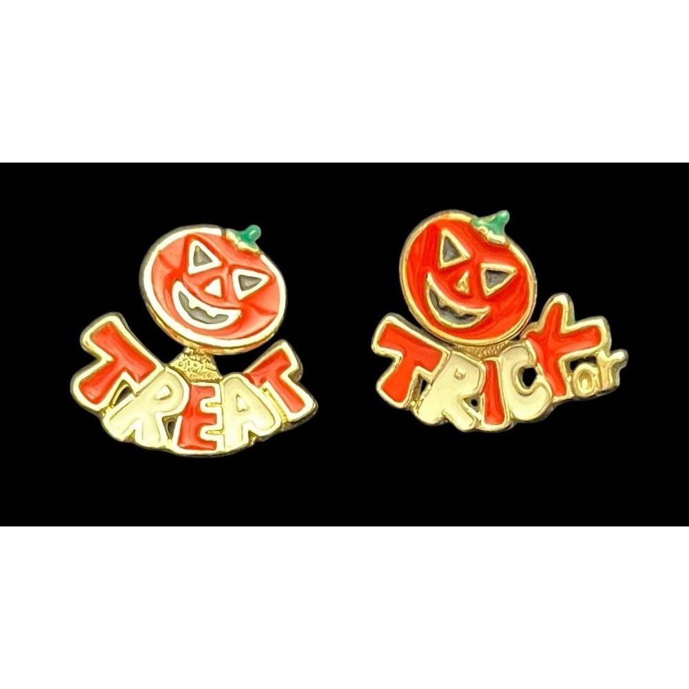 Halloween Trick or Treat Pumpkin Jack-O-Lantern Enamel Ear Jacket Earrings Gold